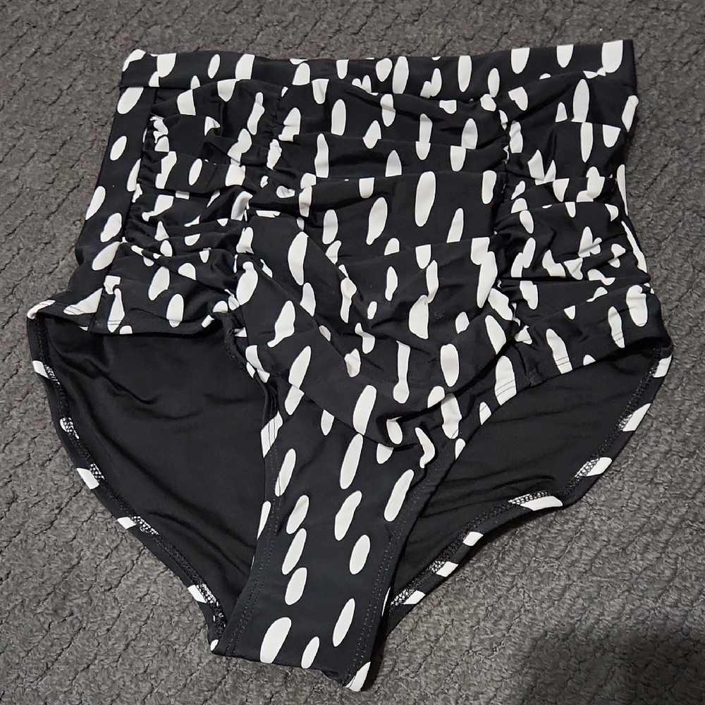 Shapermint Black and White High-Waisted Control Bikini Bottom
